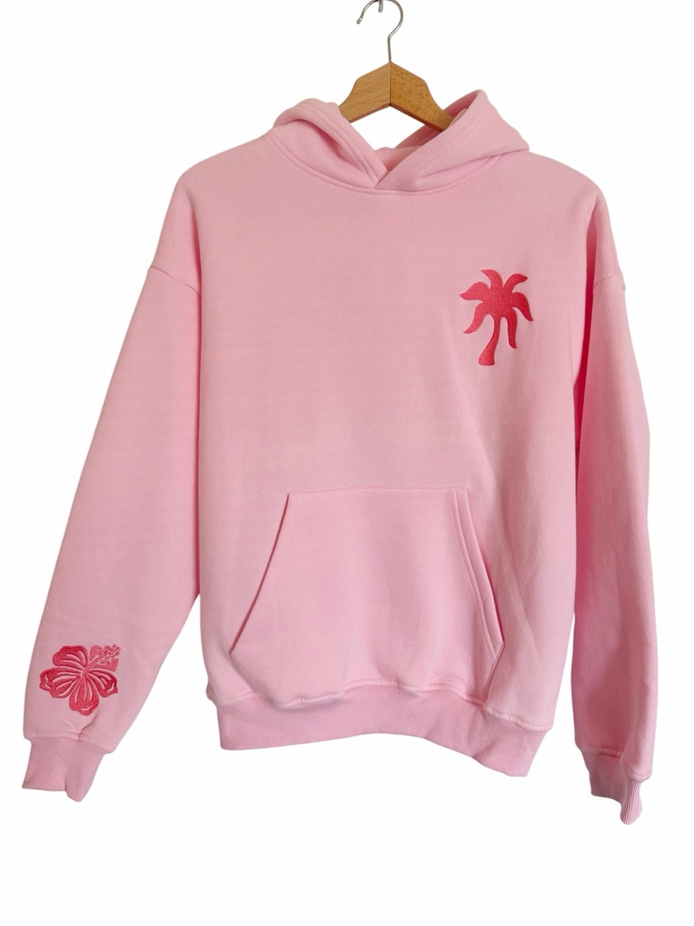 Pink Palm Puff “Everything Comes in Waves Embroidered Sweatshirt Hoodie size S